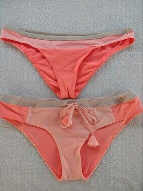 lululemon athletica Coral and Light Coral Bikini Bottoms with Tan Waistband